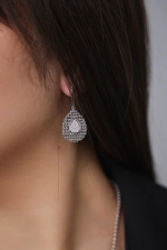 Серьги "Милора" капля с цирконами, оттенок серебро