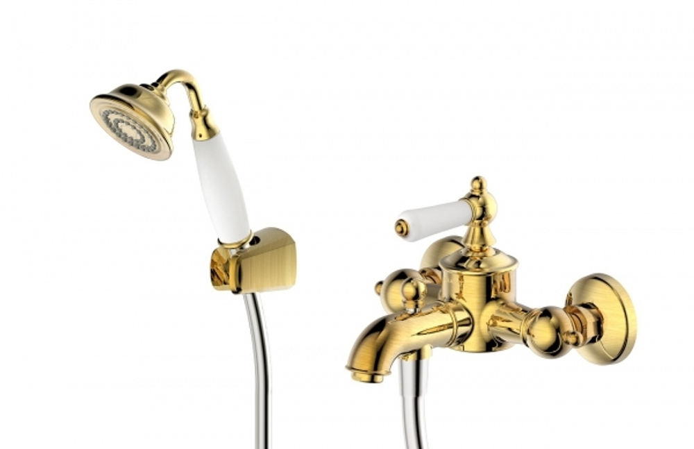 Смеситель для ванны с коротким изливом с аксессуарами Bravat Art бронза