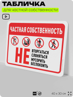 Табличка для частной территории "Частная собственность", на дом, для участка, организаций, предупреждающая, 40х30 см, Silver Plane x Айдентика Технолоджи