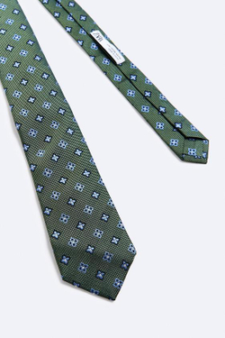 ZARA ГАЛСТУК ИЗ 100% ШЕЛКА С ПРИНТОМ, ЗЕЛЕНЫЙ