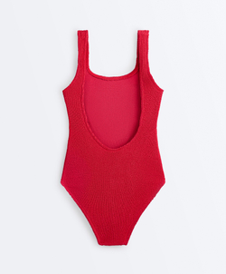 OYSHO Купальник с круглым вырезом из ткани Crinkle, красный