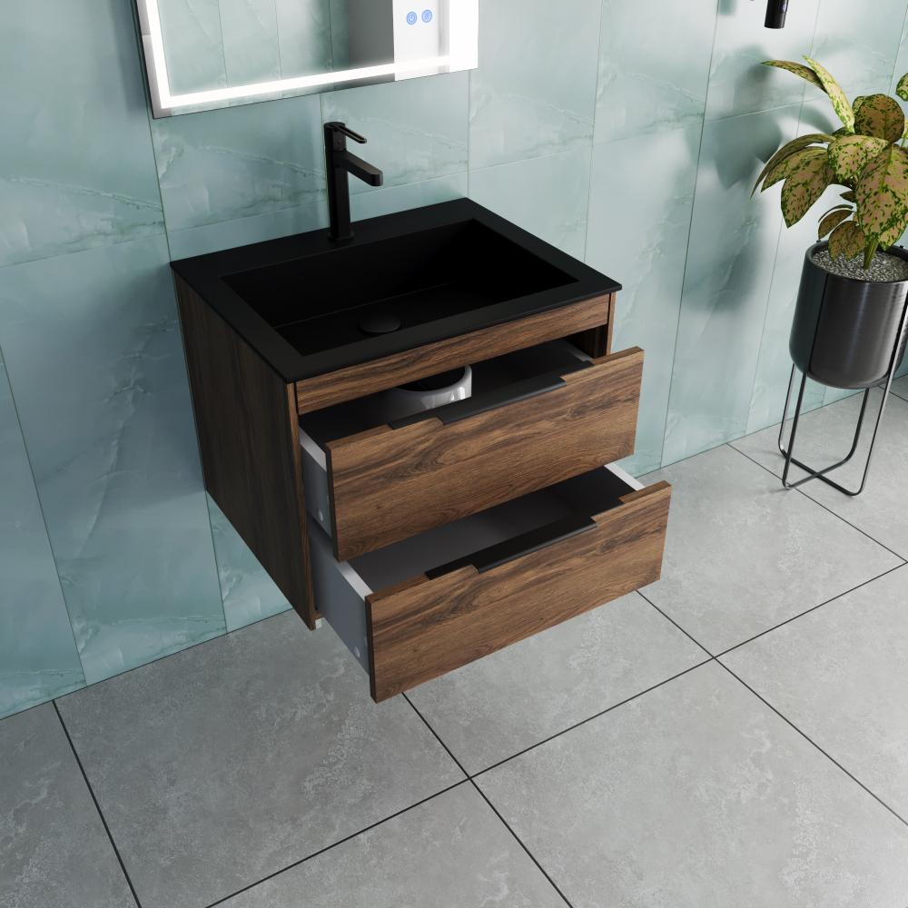 Тумба под раковину Vincea Chiara 2D 600 подвесная, 2 выкатных ящика soft-close, C.Oak