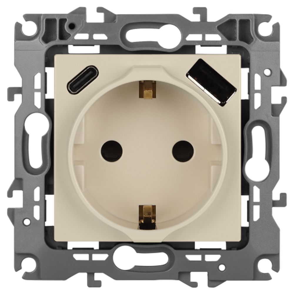 Розетка ЭРА Серия 12 12-4108-02 2P+E 16A-250В со шторками с USB type-A+C 5В-3А слоновая кость
