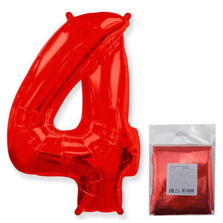 F 40"/102 см, Цифра Красный "4", 1 шт. (в упаковке)