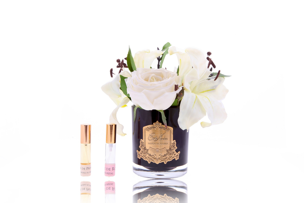 Букет из лилий и роз ароматизированный в черной вазе и 2 спрея 21х17х17 Cote Noire Lilies & Roses Ivory