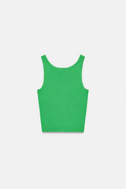 ZARA ТРИКОТАЖНЫЙ ТОП В РУБЧИК, ЗЕЛЕНЫЙ