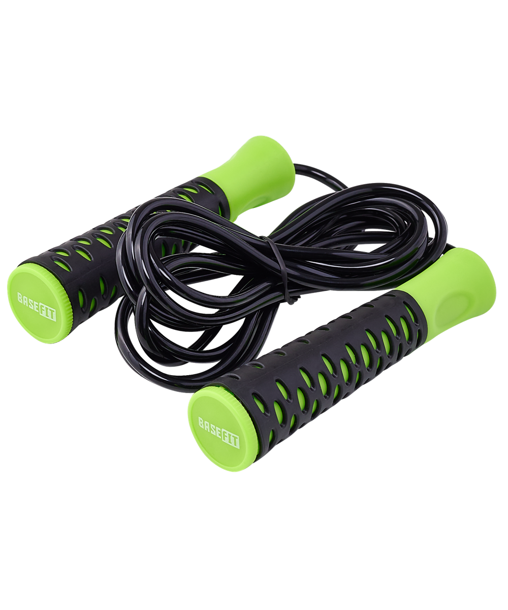 Скакалка RP-103 PVC, с нескользящей ручкой, 3,05 м, черный/зеленый