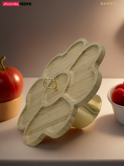 Менажница бамбуковая на ножке 5 отделений 29,5 см.