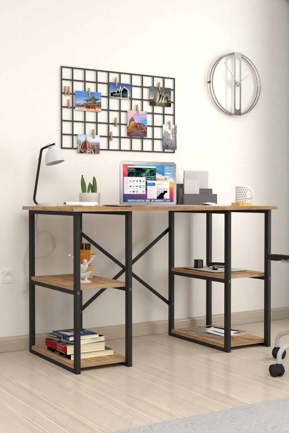 Стол рабочий с 4 полками 120х60 - сосна