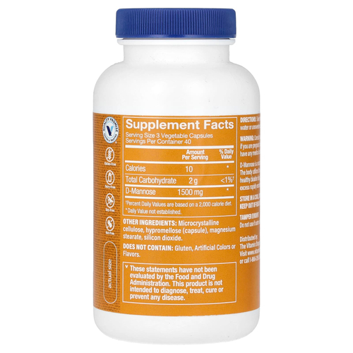 The Vitamin Shoppe, D-манноза, 120 растительных капсул (500 мг в 1 капсуле)