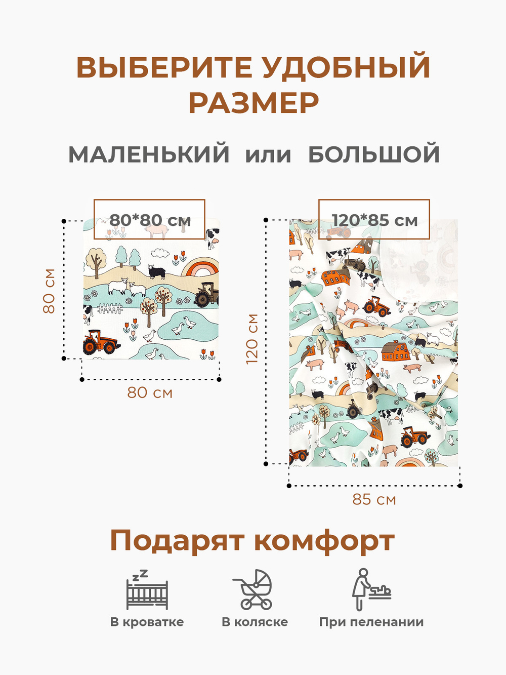 Сет из 3х пелёнок Mjölk Ферма/Camel/Ночное Небо