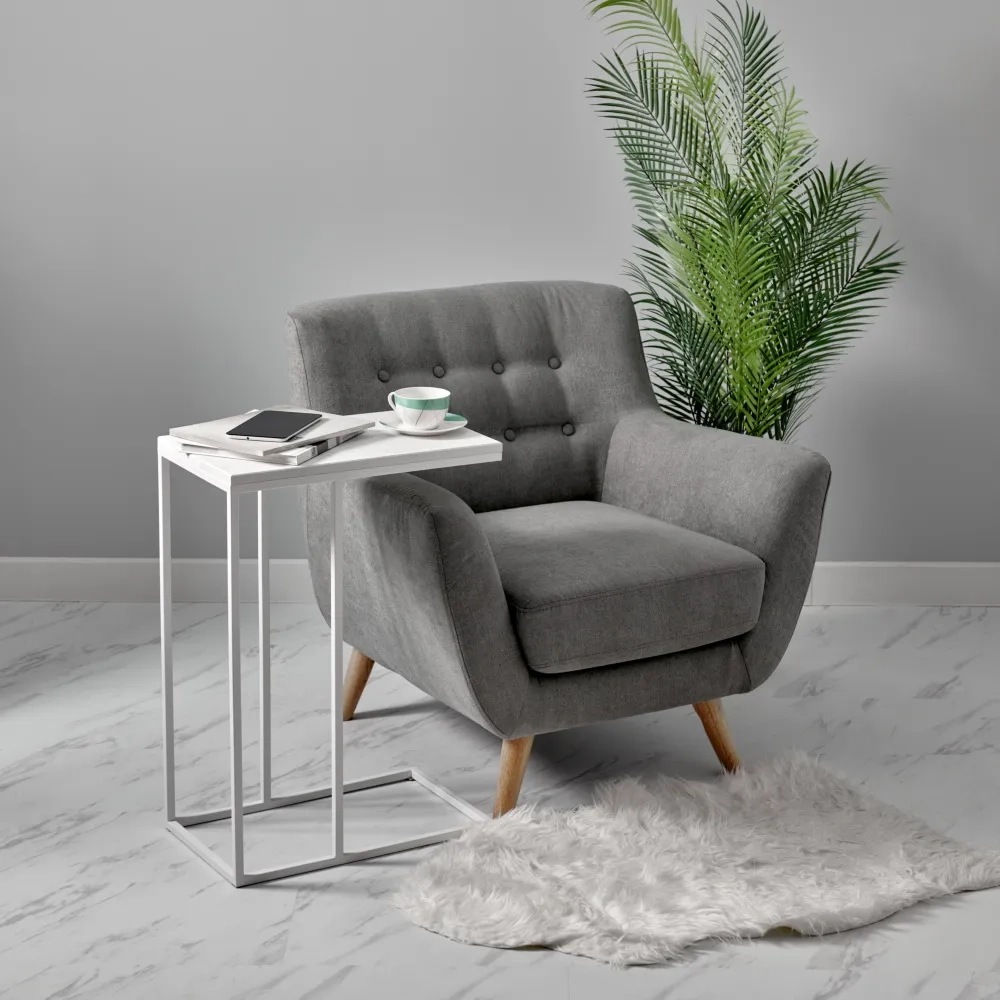 Придиванный столик Loft 50x30см, белый мрамор с белыми ножками