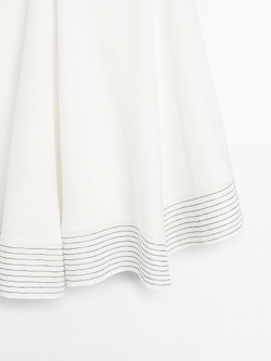 Massimo Dutti Расклешенная юбка из смесового льна с декоративными швами, белый