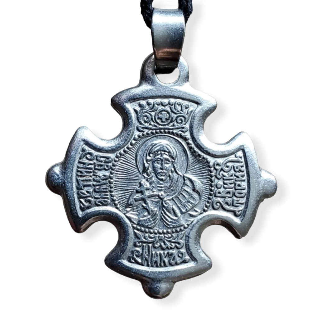 Нательный крест с иконой святой Виктории (Ники) с серебрением