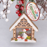 Украшение новогоднее подвесное с подсветкой "Снеговички в домике" 10см