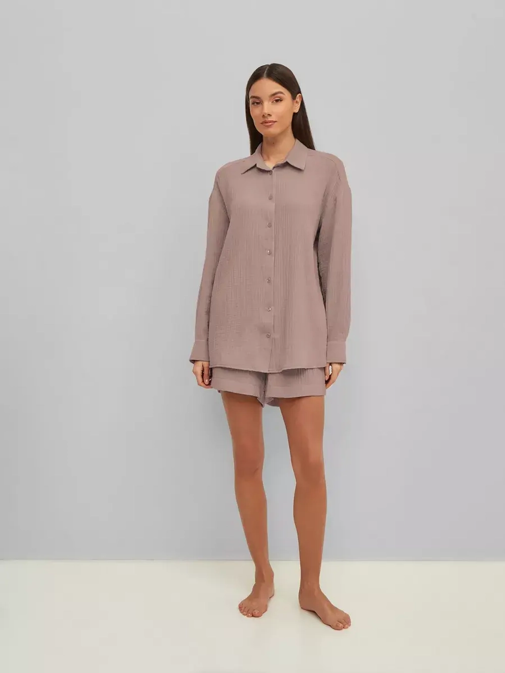 Костюм - пижама с шортами из муслина домашний оверсайз