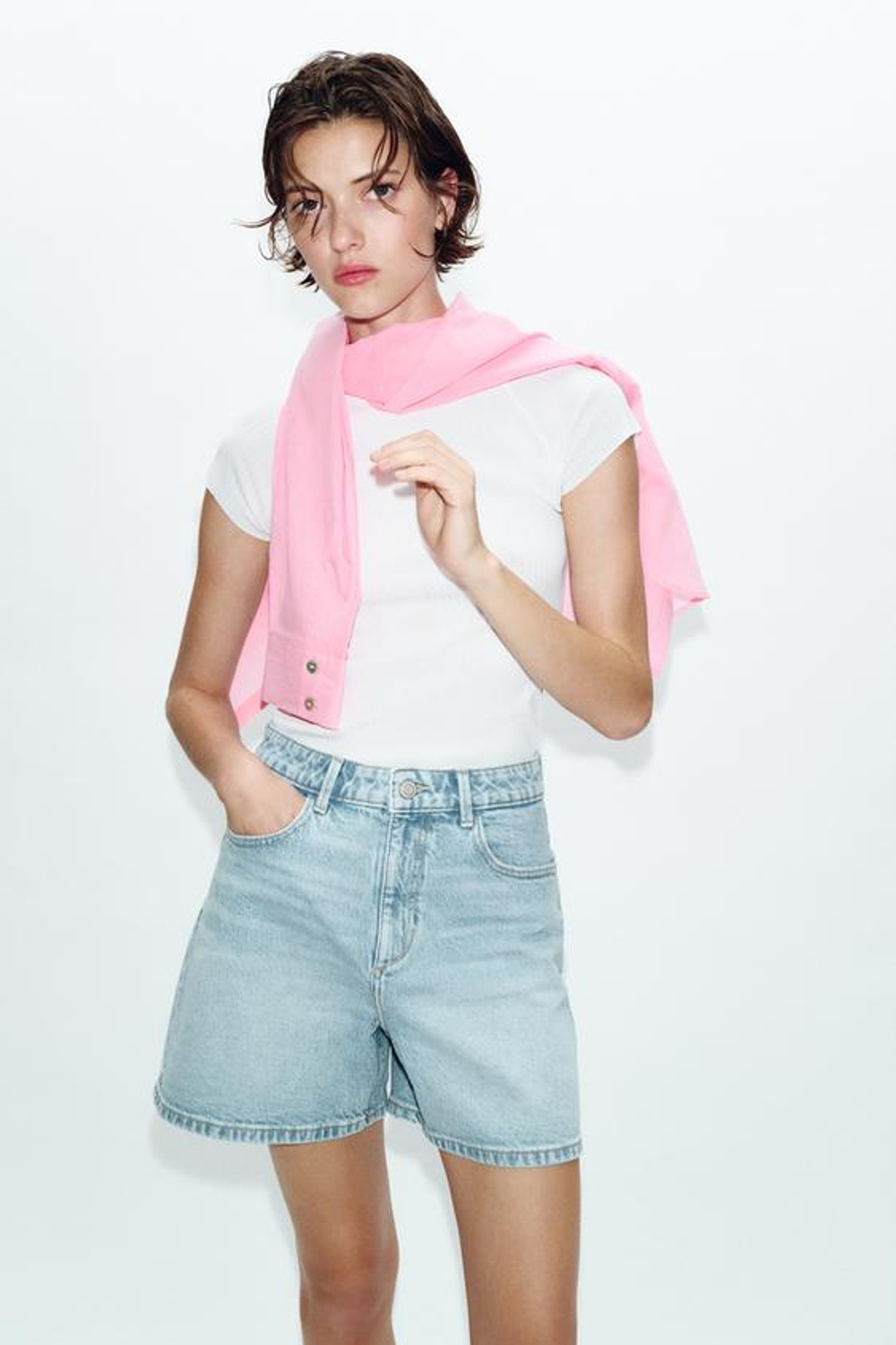 ZARA ШОРТЫ Z1975 MOM FIT, ГОЛУБОЙ