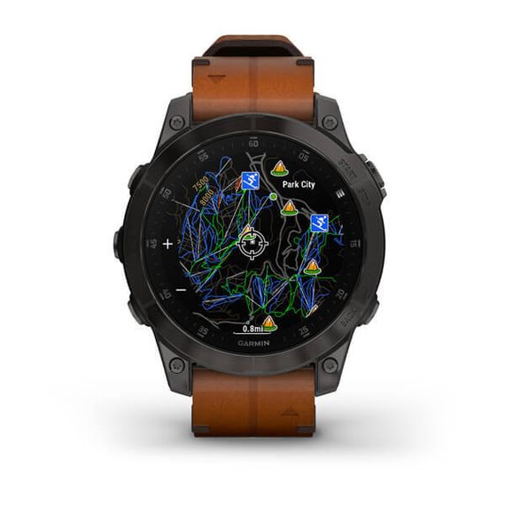 Garmin EPIX (Gen 2) Sapphire титановый черный с коричневым кожаным ремешком