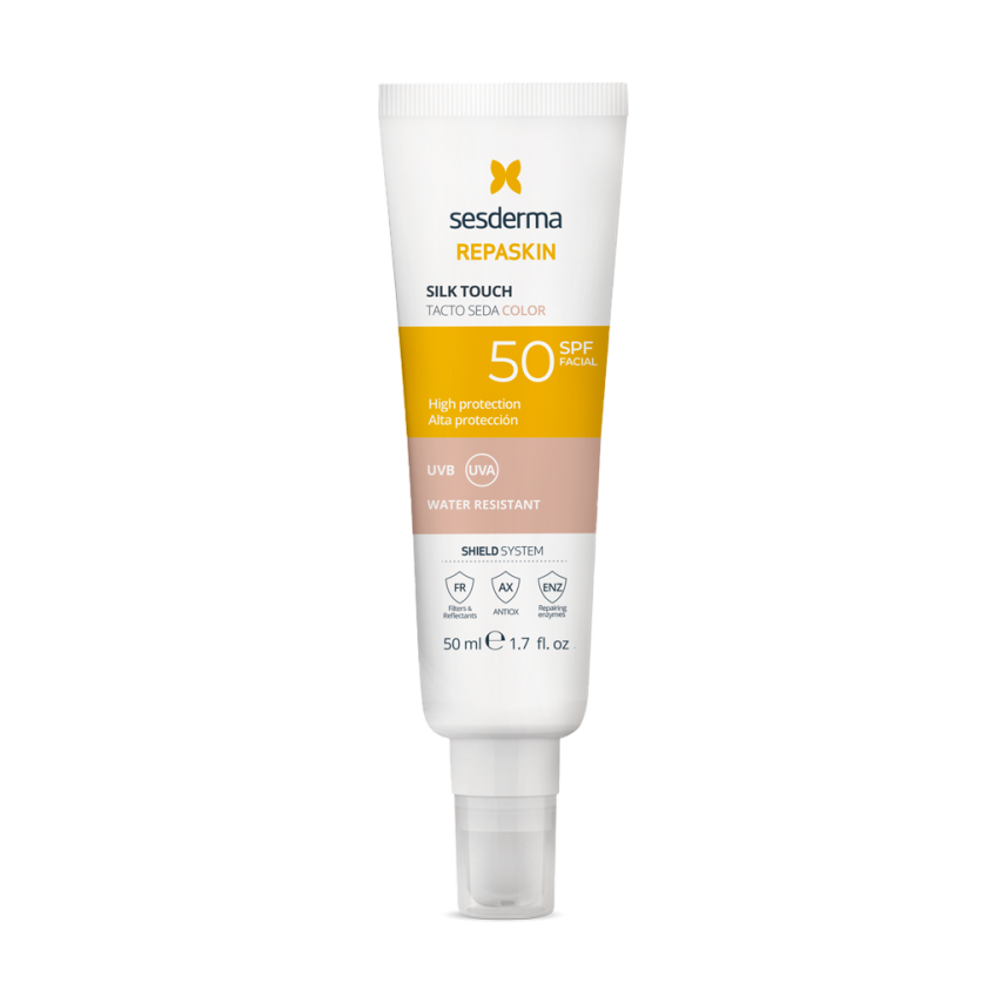 Sesderma REPASKIN SILK TOUCH COLOUR Facial sunscreen SPF 50 | Средство солнцезащитное с нежностью шелка с тонирующим эффектом для лица СЗФ 50