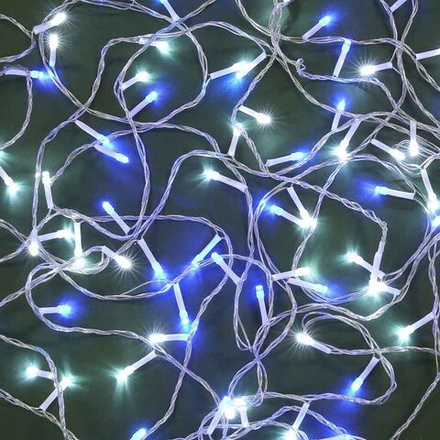 Гирлянда электрическая 9м 100LED, прозрачный шнур, вьюн, 220В, голубой/белый