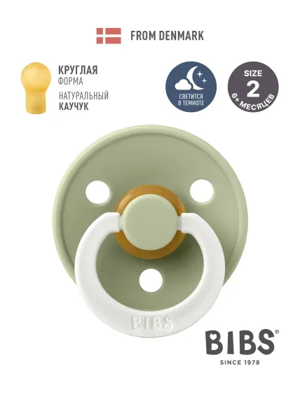 Соска-пустышка BIBS Ночная Colour Sage glow 6+ месяцев