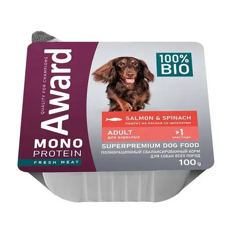 AWARD консервы для собак паштет из лосося со шпинатом 100г