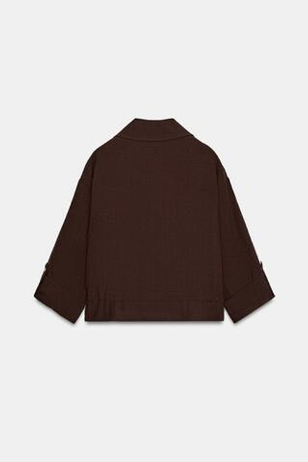 ZARA КОРОТКАЯ КУРТКА С ПОДВЕРНУТЫМИ РУКАВАМИ, КОРИЧНЕВЫЙ