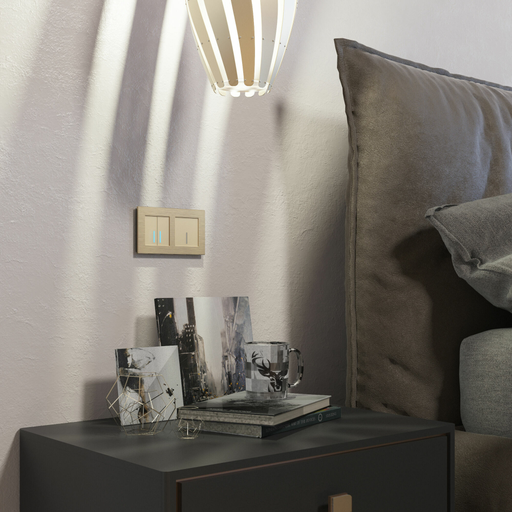 Сенсорный выключатель двухклавишный с подсветкой 1000 Вт (шампань)