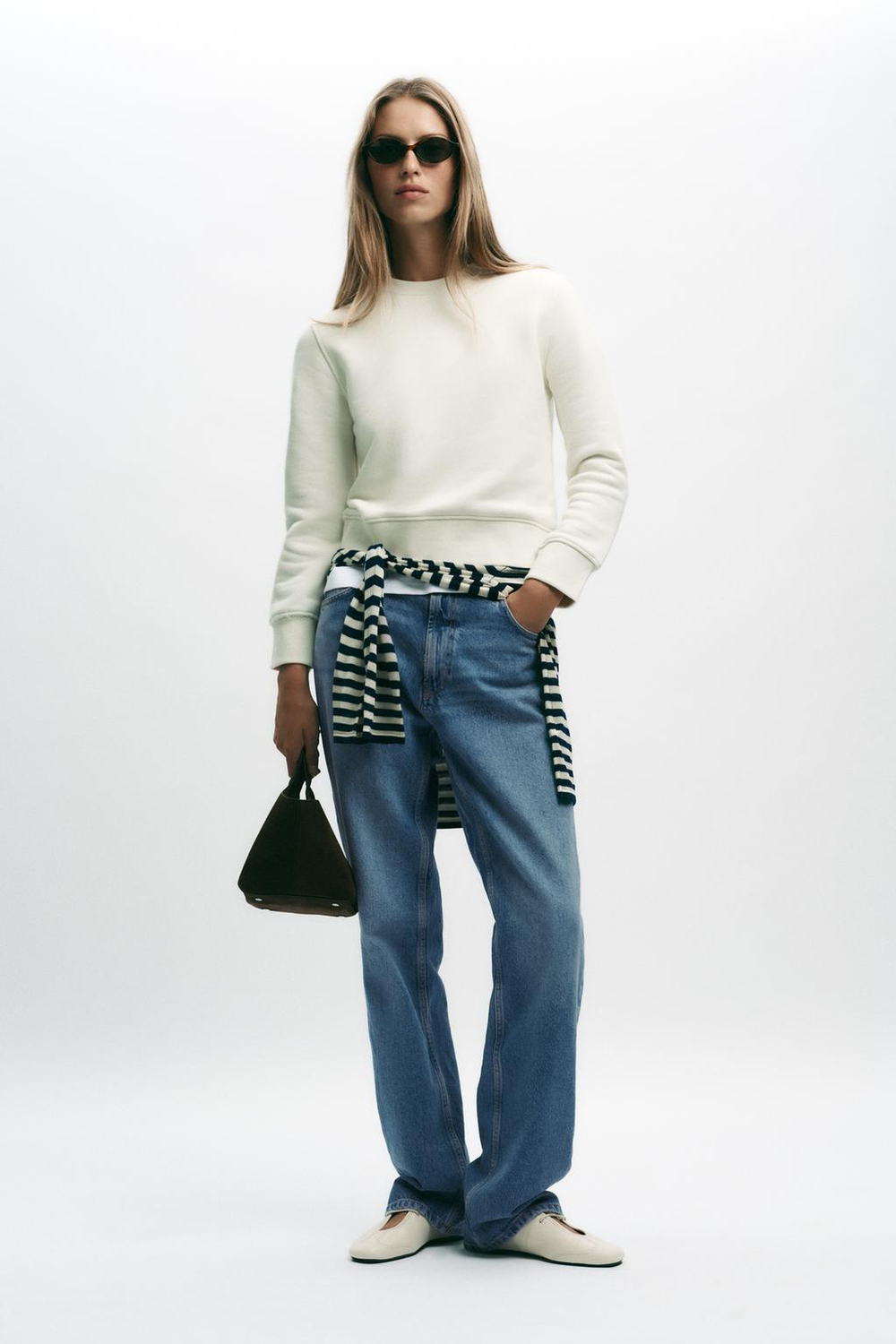 ZARA БАЗОВАЯ ХЛОПКОВАЯ ТОЛСТОВКА, ЭКРЮ