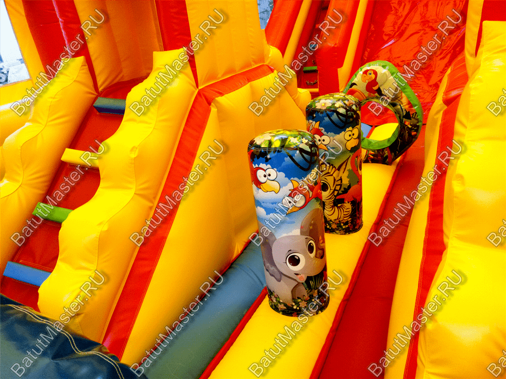 Надувной батут "Страна Сафария" с крышей и высокими горками 13*7*6 м