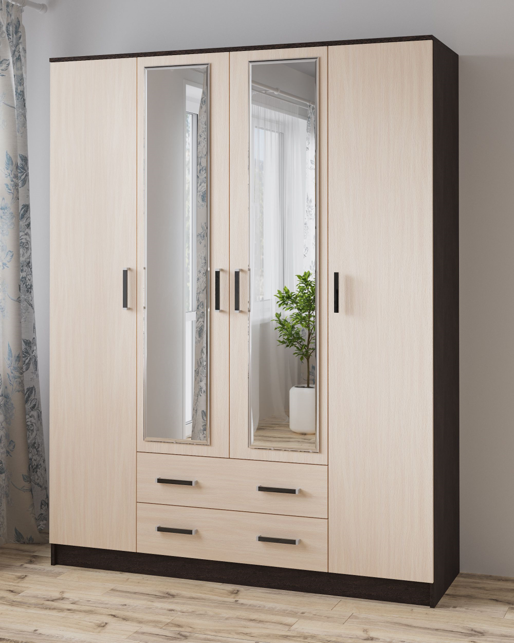 Шкаф для одежды и белья Лагуна 160 см, венге/дуб молочный