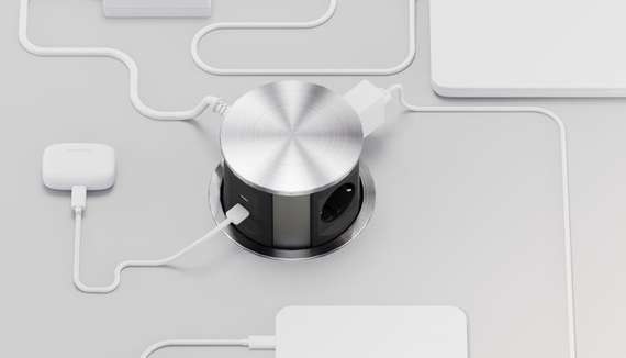 Блок розеток выдвижной вертикальный (3 розетки, USB-A, USB-C) G10703N-2AC.N Серебро/Черный d135