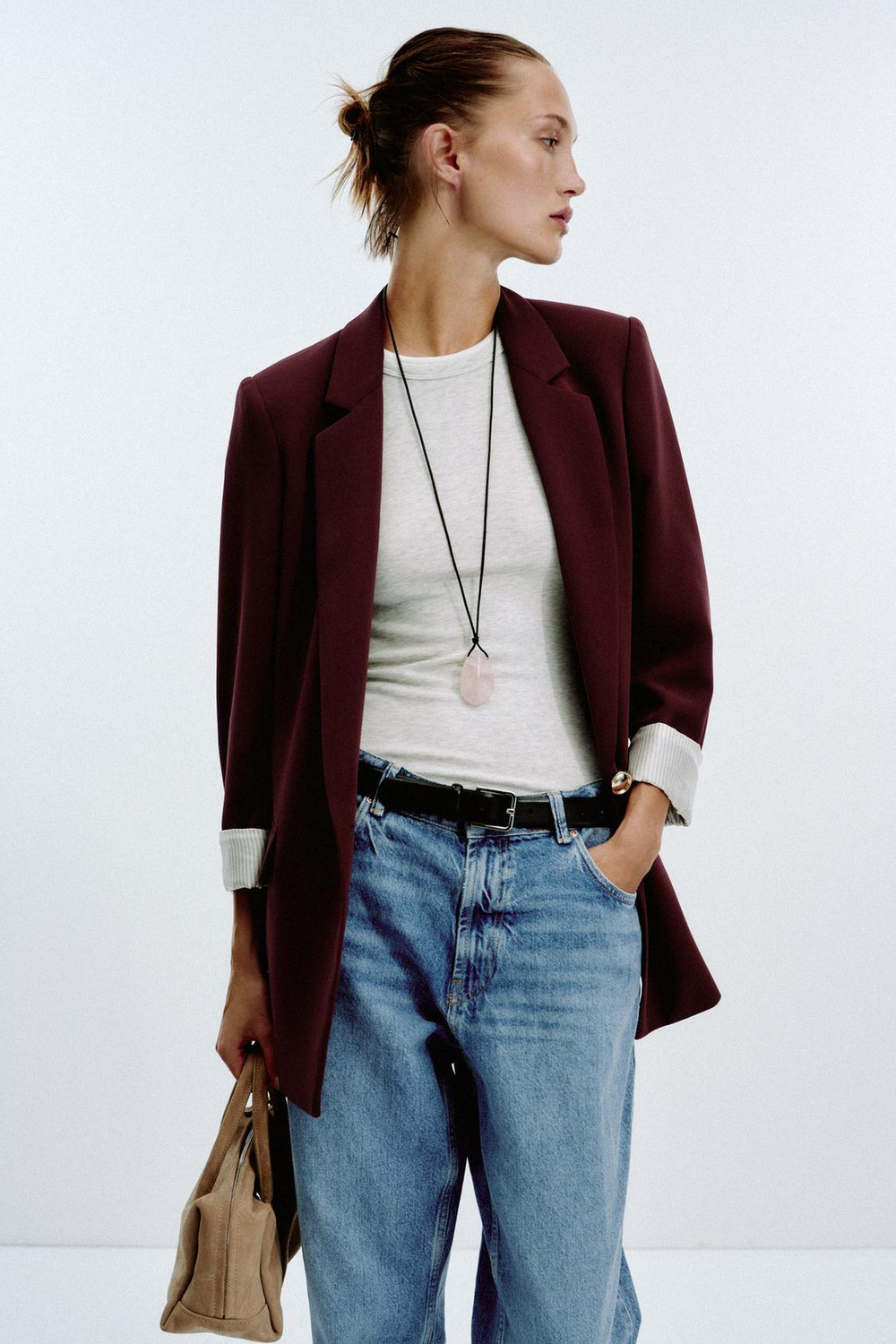 ZARA БЛЕЙЗЕР С МАНЖЕТАМИ С ПРИНТОМ, БОРДОВЫЙ