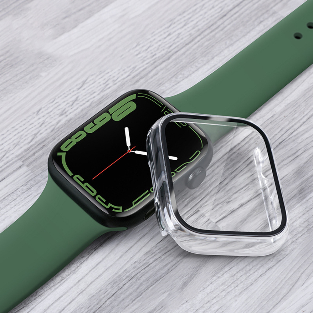 Прозрачный чехол из TPU с закаленным стеклом для часов Apple Watch 7 серии, 41мм