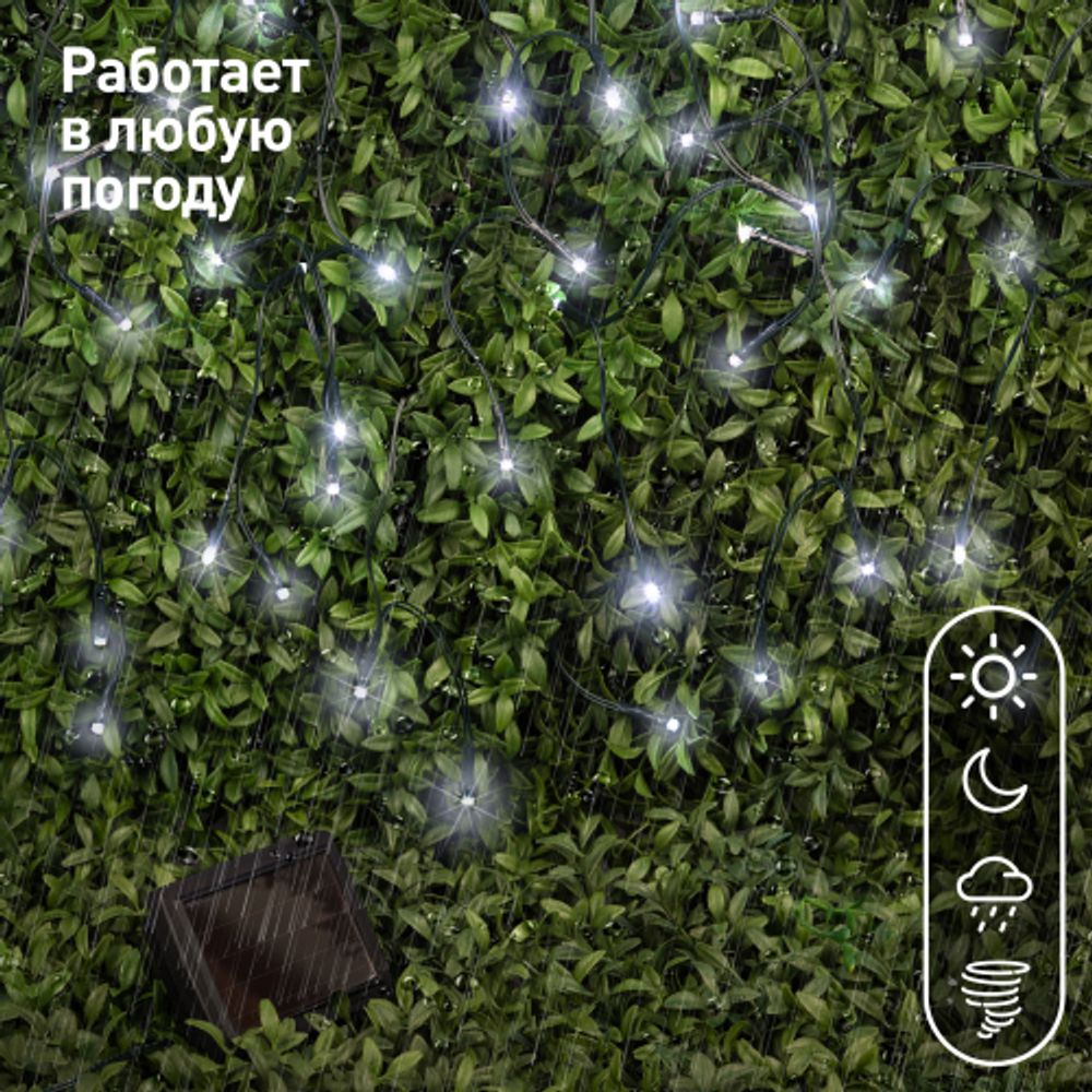 Садовая гирлянда ЭРА ERASF22-29 на солнечной батарее Бахрома холодный свет 2,4Х0,5м