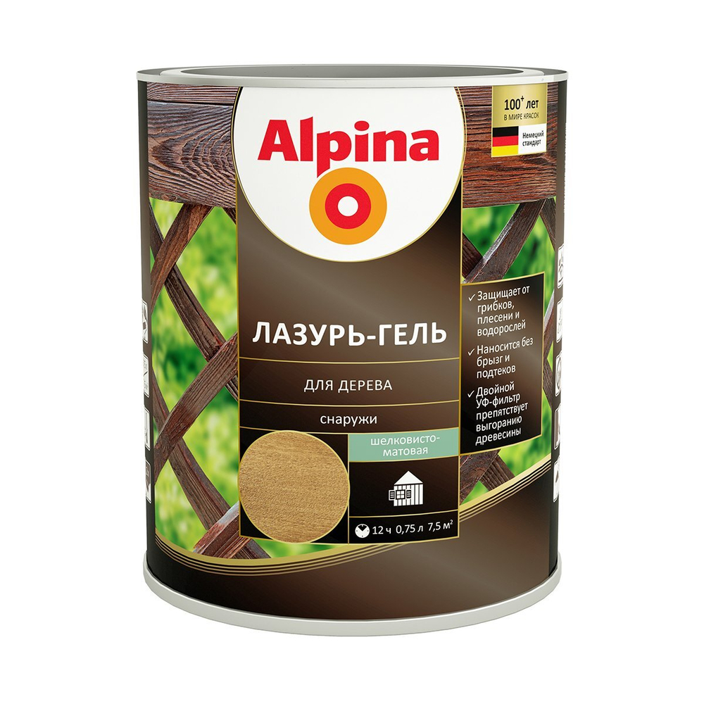 ЛАЗУРЬ-ГЕЛЬ ALPINA Д/ДЕРЕВА ШЕЛК-МАТ ОРЕХ (АЛКИДНОЕ) 0,75Л /