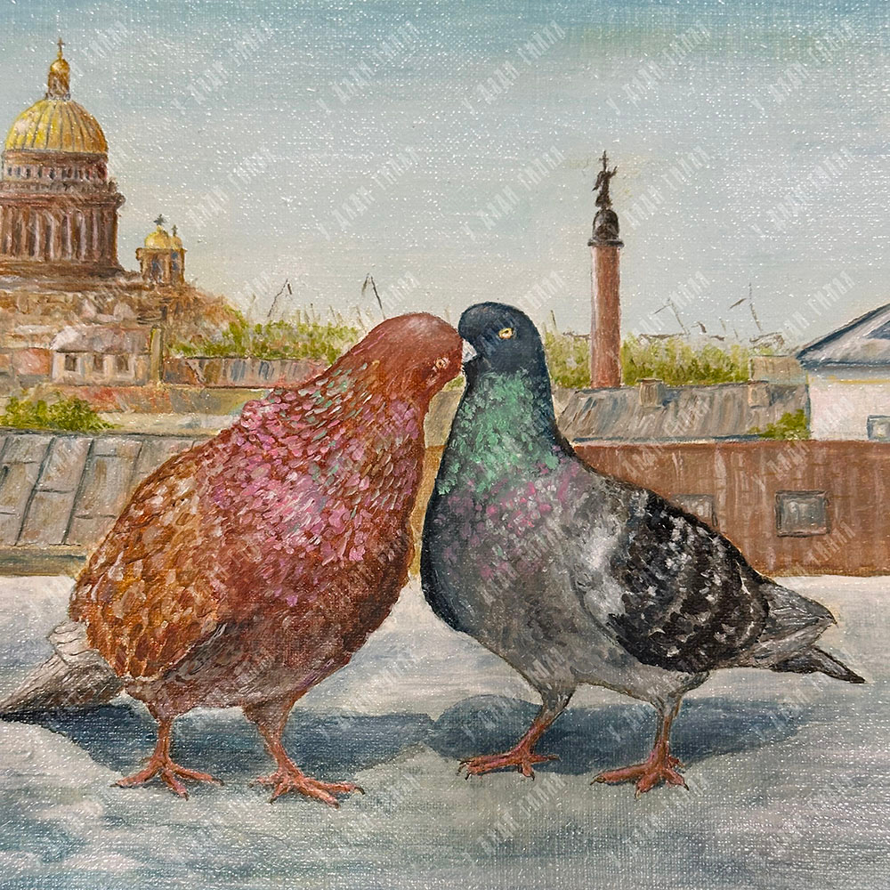 Тищенко В. Голуби в городе. Аборигены. Масло. СПб, 2016
