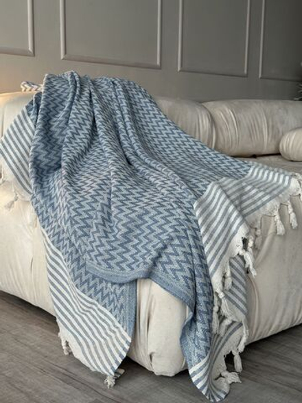 Плед покрывало хлопковый 230x200 см Большой зигзаг, бежевый Турция