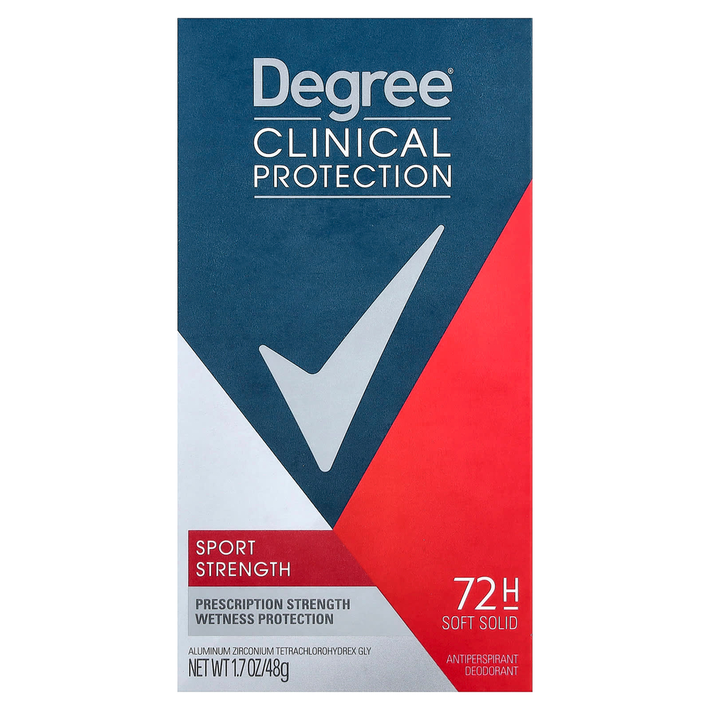 Degree, Clinical Protection, дезодорант-антиперспирант, мягкий твёрдый, Sport Strength, 48 г (1,7 унции)