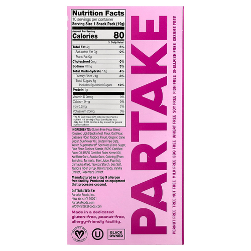 Partake, хрустящее печенье, конфетти, 10 упаковок по 19 г (0,67 унции)