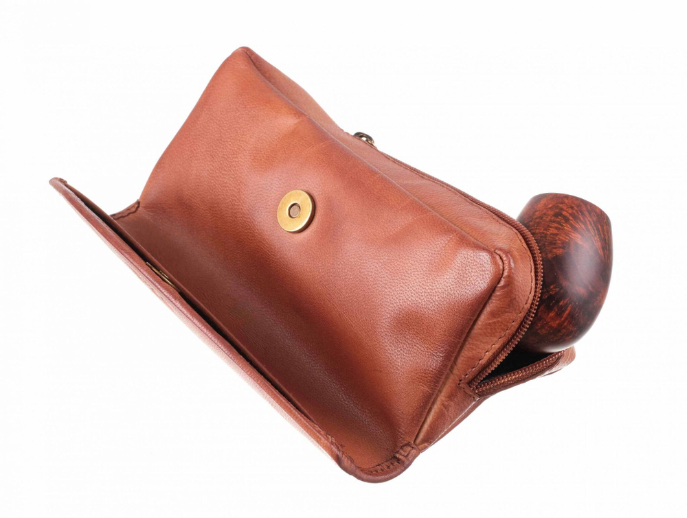 Сумка P&A для трубки и табака, натуральная кожа P315-Cognac