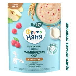 Каша Фрутоняня молочная с яблоком, кукурузными хлопьями и кусочками малины, 200 г, с 12 месяцев
