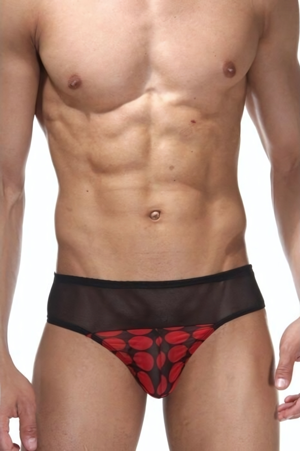 Мужские трусы-тонги с широкой полосой из мелкой сетки (Размер: L-XL) (Цвет: черный с красным)