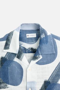 ZARA РУБАШКА С АБСТРАКТНЫМ ПРИНТОМ, СИНИЙ