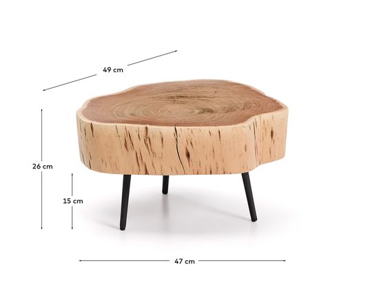 Журнальный столик Tavine из массива акации с выбеленной отделкой и черными стальными ножками Ø49 см