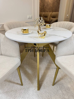 Круглый раздвижной стол "Бонжур", керамогранит, белый мрамор и стулья "Версаль"