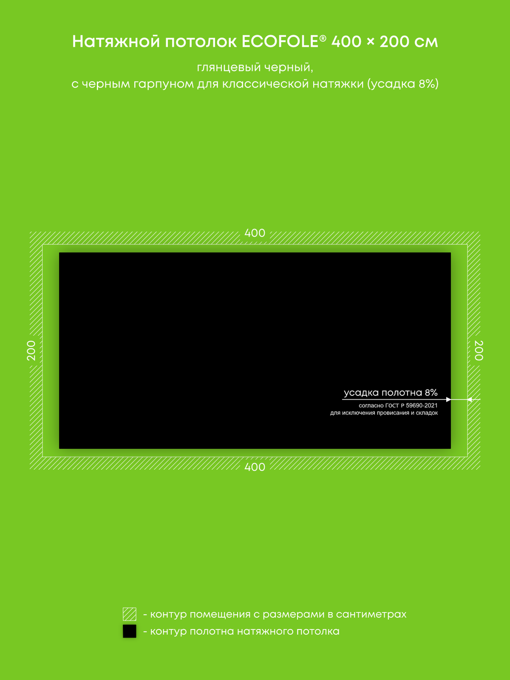 Глянцевый натяжной потолок 8 м2