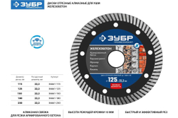 Диск отрезной алмазный ЗУБР Профессионал Железобетон 150 мм 36661-150