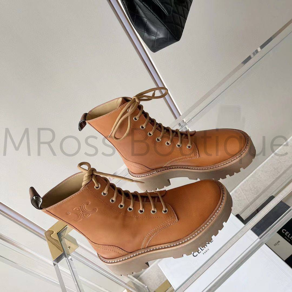 Коричневые ботинки на шнуровке Celine (Селин) премиум класса