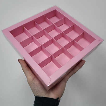 Коробка на 16 конфет Розовая матовая ПРЕМИУМ